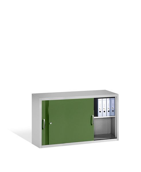 C+P bovenkast Acurado, H790xB1600xD500mm, kleur: lichtgrijs / reseda groen, beugelgreep, 2 niveaus, 2155-00 S10066