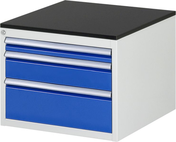RAU ladekast serie 7000, B580xD650xH460mm, 3 x lade afmeting L 1xH60, 1xH120, 1xH180mm, werkblad met melamineharscoating, 03-L2.1A-M.11