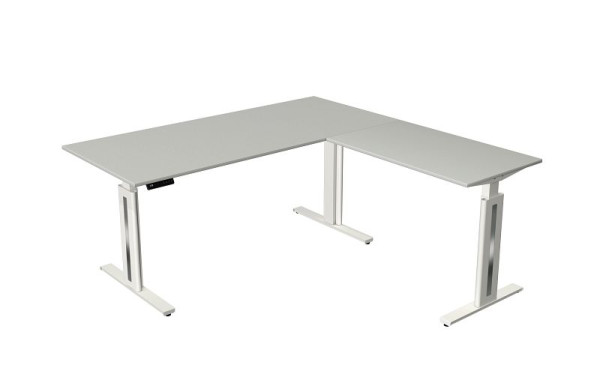 Kerkmann Move 3 fresh zit-/statafel, B 1800 x D 800 mm, met aanbouwelement 1000 x 600 mm, elektrisch in hoogte verstelbaar van 720-1200 mm, lichtgrijs, 10186111
