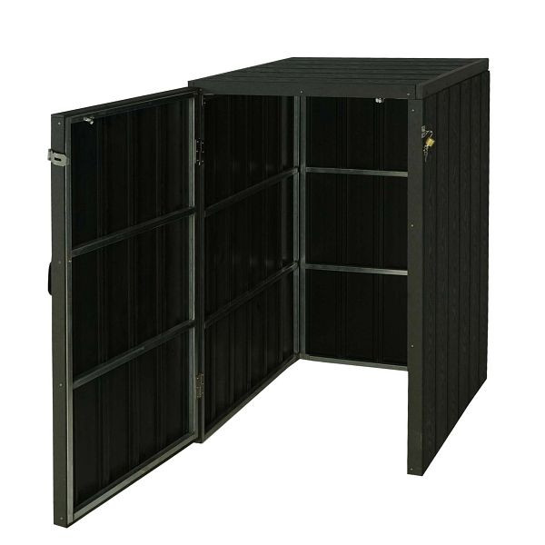 Mendler XL 1/2 WPC vuilnisbakbekleding HWC-J28, premium vuilnisbakbox, metaal houtlook, uitbreidbaar, antraciet, 76028+76029