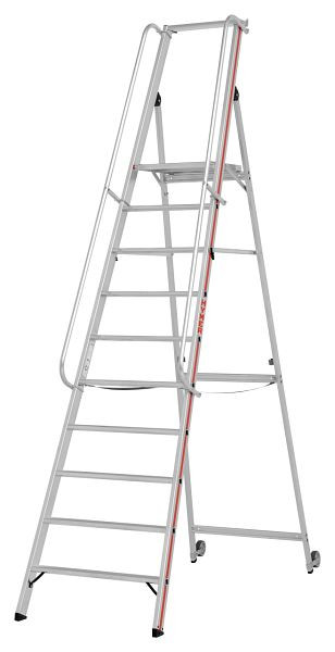 HYMER platformladder met kantelrollen en lange leuning, 10 treden, stahoogte 2,35 m, 808110