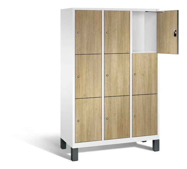 C+P lockerkast Evolo, H1850xB1200xD500mm, kleur: verkeerswit / decor eiken Sereno, 48010-323 S10167