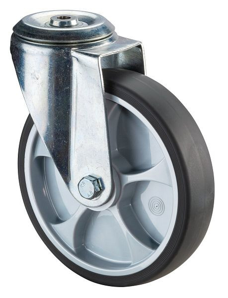 BS rollen transportwiel zwenkwiel, thermoplastisch rubber wiel grijs, rollager, achtergat, diameter: 200 mm, L101.B44.201