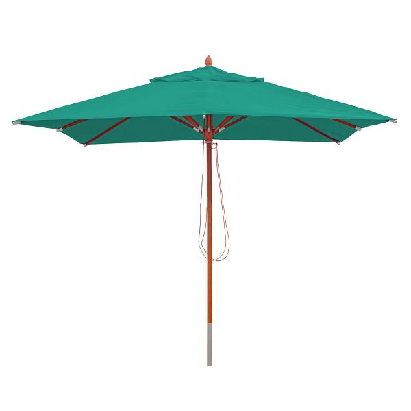Mendler Gastronomy houten parasol HWC-C57, tuinparasol, polyester/hout 14kg, vierkant 3x3m kabel, schokbestendig, blauwgroen, 76653