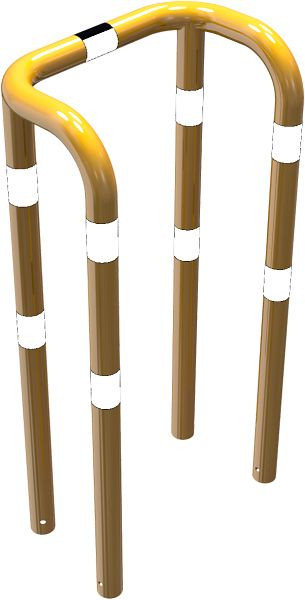 Schake-stootbeschermbeugel dubbele stang stalen buis Ø 76 mm geel/zwart, totale breedte: 750 mm, hoogte boven de grond: 1150 mm, voor inzetting in beton, 477_69BG
