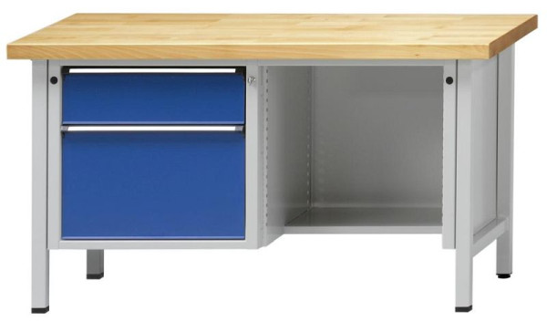 ANKE kastwerkbank; 1500x700 mm; RAL 7035/5010; Links 2 laden 180, 360 mm; Vloerset rechts, model 409 V