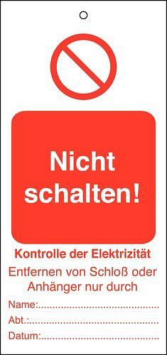 DENIOS tag voor waarschuwing "Niet overschakelen - Elektriciteit", incl. kabelbinders, VE: 10 stuks, 209-706