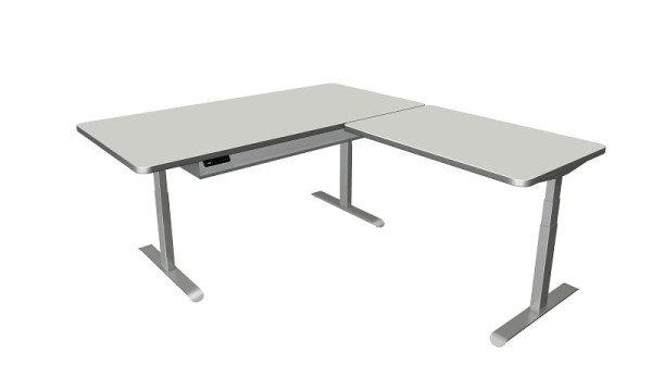 Kerkmann sta-/zittafel Move 4 Premium, B 2000 x D 1000 mm, met aanbouwelement 1200 x 800 mm, elektrisch in hoogte verstelbaar van 620-1270 mm, lichtgrijs, 10321511