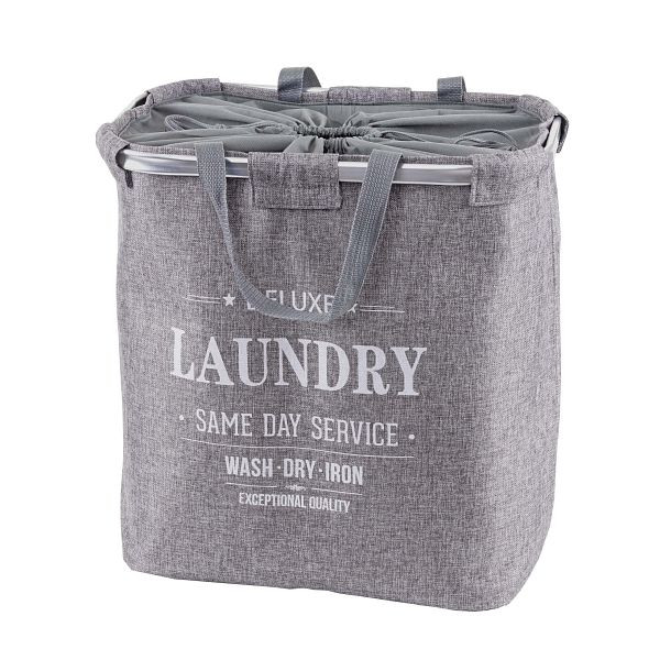 Mendler HWC-C34 wasmand, wasmand, wasmand met trekkoord, 2 vakken, handvat 54x52x32cm 89l, grijs, 67804
