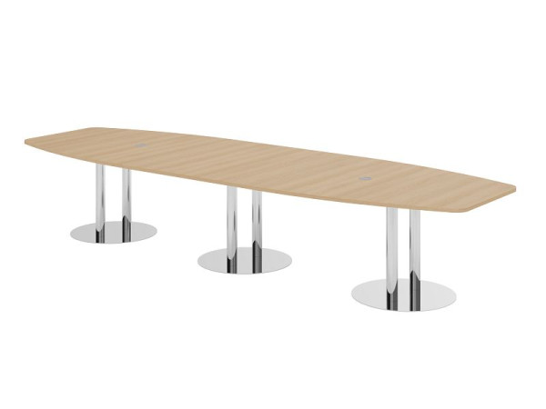 Hammerbacher vergadertafel KT40S, 400 x 130 cm, blad: eikenhout, 25 mm dik, met drie verchroomde kolompoten, 7,6/70 cm, werkhoogte 74 cm, VKT40S/E/C