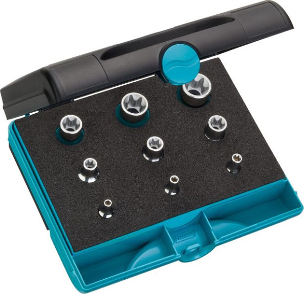 Hazet gereedschapset TORX®, hol vierkant 6,3 mm, hol vierkant 10 mm, hol vierkant 12,5 mm, buiten TORX® profiel, aantal gereedschappen: 9, 1557/9