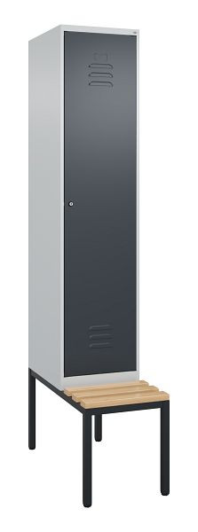 C+P commode Classic PLUS met middenwand, bank, 2120x400x815mm, 7035/7016, cilinderslot, beuken zitlat, 0800507-12F S10052