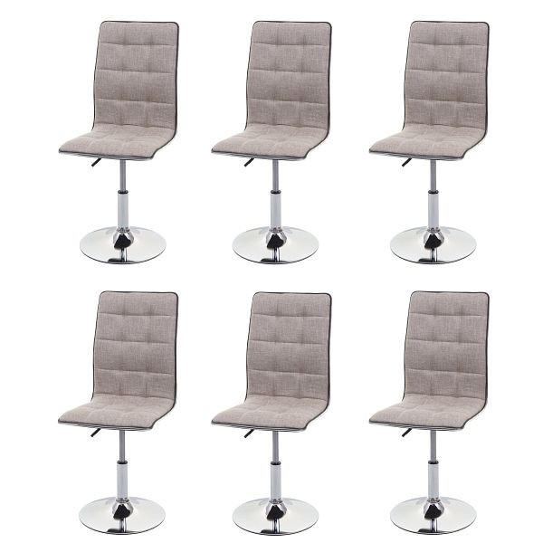 Mendler set van 6 eetkamerstoelen HWC-C41, stoel keukenstoel, in hoogte verstelbaar draaibaar, stof/textiel, cremegrijs, 3x74270