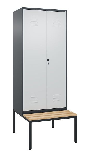 C+P verschoningskast Classic PLUS, 2 vakken, 2120x800x815mm, 7016/7035, draaigrendel, met onderbank, beuken zitlat, 0800527-22P S10013