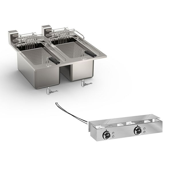 Gastro-Inox inbouw friteuse 10 + 10 liter 18kW, 60cm met aansluitdoos, 160.526