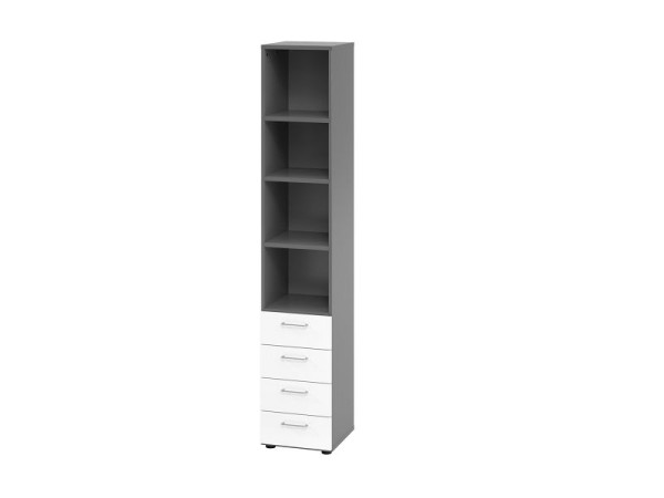 Hammerbacher combikast 6OH, 4 laden 964S4 BS, romp: grafiet / front: wit, 40 x 41,7 x 215,6 cm (BxDxH), 4 laden, metalen handgreep BS, V964S4/G/W/BS