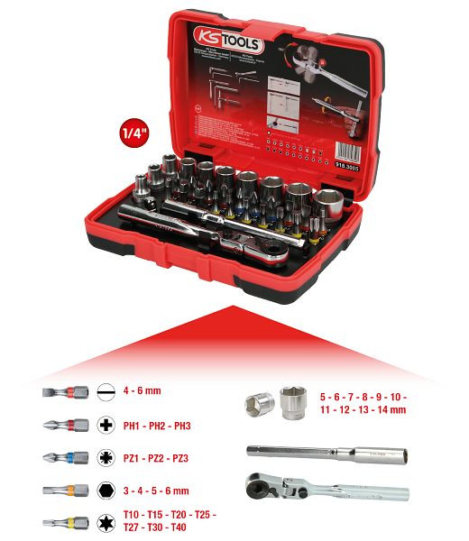 KS Tools 1/4" TORSIONpower bitdoppendoos, 33-delig, 918.3005