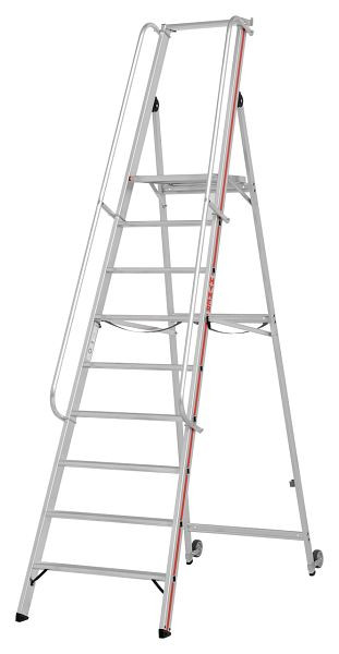 HYMER platformladder met kantelrollen en lange leuning, 9 treden, stahoogte 2,10 m, 808109