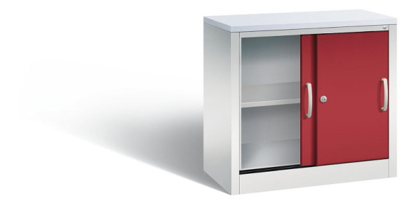 C+P dressoir met schuifdeuren Acurado, H720xB800xD400mm, kleur: lichtgrijs/robijnrood, beugelgreep, 2 niveaus, 5722-00 S10349