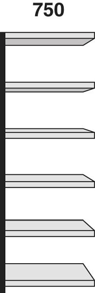 Kerkmann stellingveld Stora 100, B 750 x D 300 x H 2250 mm, zilver/lichtgrijs, 51249114