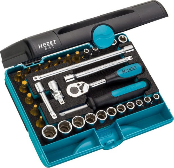 Hazet dopsleutelset, hol vierkant 6,3 mm, buitenzeskantprofiel, buiten-TORX®-profiel, binnen-TORX®-profiel, sleufprofiel, 854T