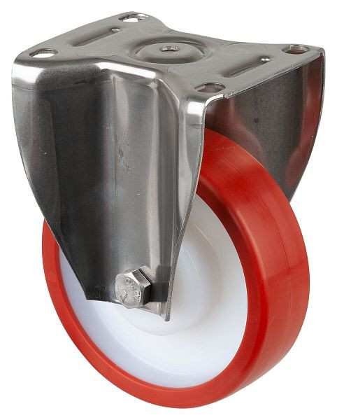 BS rollen RVS zwaarlastwiel bokwiel, RVS, glijlager polyurethaan wiel rood, schroefplaat 150 mm, draagvermogen 600 kg, HS110.B27.150