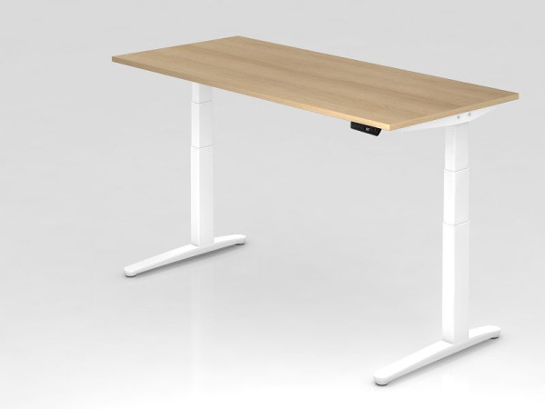 Hammerbacher elektrisch zit-sta bureau 180x80cm eiken/wit, rechthoekige vorm, VXBHM19/E/WW