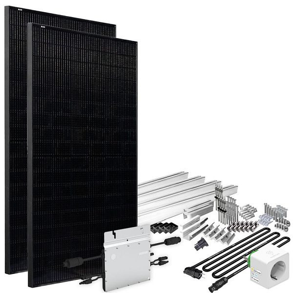 Offgridtec Solar-Direct 820W HM-800 balkonkrachtcentrale volledig zwart Schuko stopcontact - 10m - montageset ophangbouten met elektriciteitsmeter, 4-01-016030-015