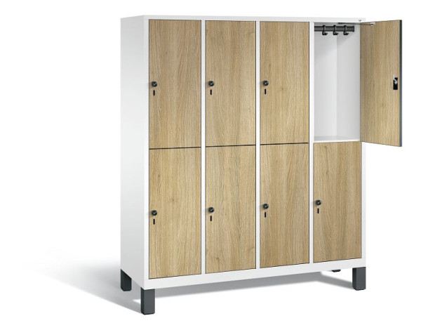 C+P locker 2-laags Evolo, H1850xB1590xD500mm, kleur: verkeerswit / decor eiken Sereno, 48310-42 S10203