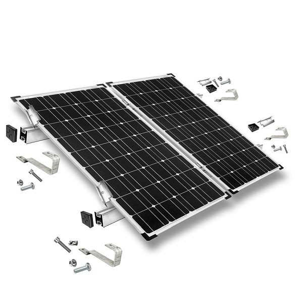 Offgridtec bevestigingsset met platte dakhaak voor montage op een schuin dak 2 zonnepanelen framehoogte 30 mm, 8-01-013770-003