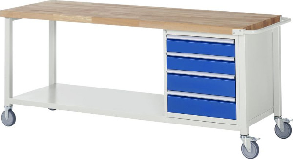 RAU verrijdbare werkbank serie 8000, 4 x laden, opbergplank, 2000x880x700 mm, 05-8162A6-207B4S.11