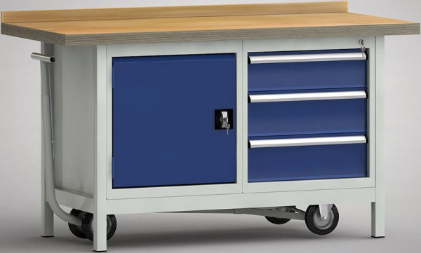 KLW standaard werkbank, verrijdbaar 1500 x 700 x 840 mm L x D x H, WS732N-1500M40-E7016
