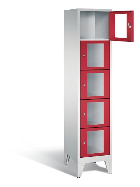 C+P lockerkast Classic, H1850xB420xD500mm, kleur: lichtgrijs / vuurrood, 5 vakken, 8010A125 S10020