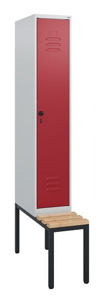 C+P luierkastje Classic PLUS, met onderbank, 1950x300x815mm, 7035/3003, draaibare sluiting, beuken zitlat, 0800505-10 S10001