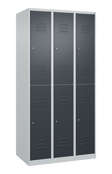 C+P Doppelstöckiger Spind Classic PLUS, 3 Abteile, 1850x900x500mm, 7035/7016, Zylinderschlösser, 080300-30 S10044
