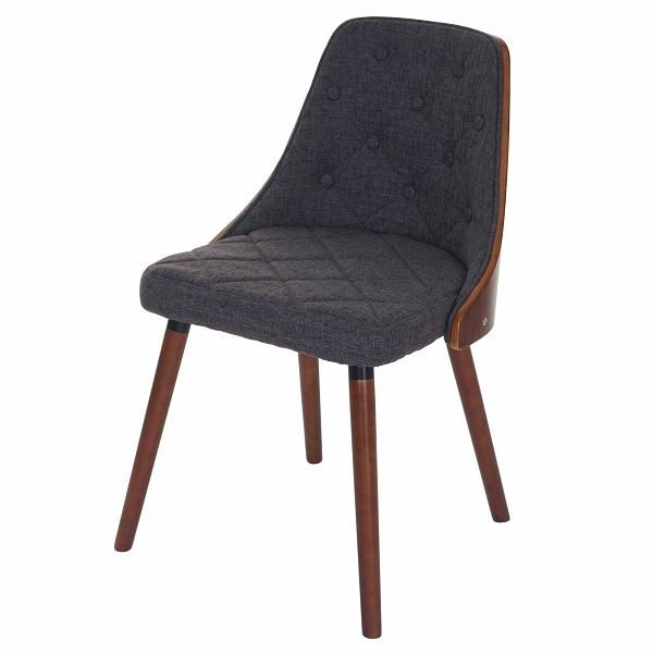 Mendler set van 2 eetkamerstoelen HWC-A75, bezoekersstoel keukenstoel, walnoot look gebogen hout, textiel grijs, 48423