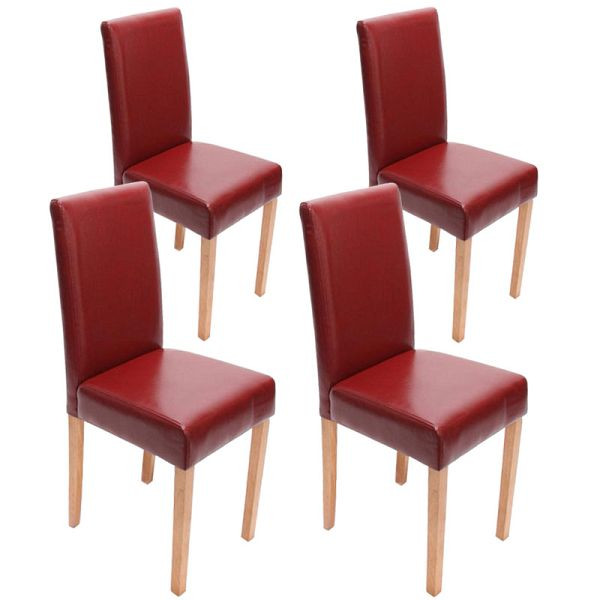 Mendler set van 4 eetkamerstoelen stoel keukenstoel Littau, leer, rood licht poten, 24486