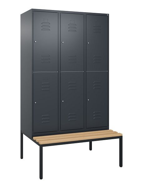 C+P dubbeldekskast Classic PLUS, 3 vakken, 2120x1200x815mm, 7016/7016, cilindersloten, beukenhouten zitlat, bank, 0803507-32 S10102