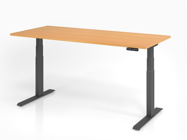 Hammerbacher bureau XDKB19, 180 x 80 cm, blad: beuken, 25 mm dik, ABS dikke rand, rechthoekige vorm, grafiet, VXDKB19/6/G