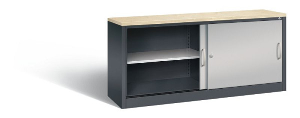 C+P dressoir met schuifdeuren Acurado, H720xB1600xD400mm, kleur: zwart grijs/wit aluminium, beugelgreep, 2 niveaus, 5724-00 S10424