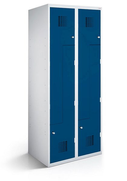 KEMMLIT Z-locker met 2 vakken en 4 deuren 40cm met gesloten bodem, gentiaanblauw 5010, draaibare sluiting, 100140