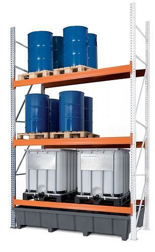 DENIOS palletstelling PRP 27,44 voor 9 euro of 6 chemicaliënpallets of 6 IBC, met 3 opslagniveaus, bevestigingsveld, 201-636