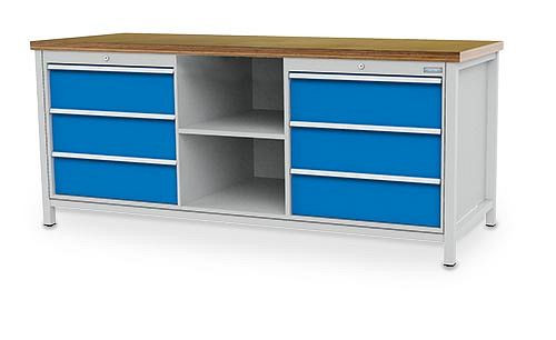 Bedrunka + Hirth box werkbank serie 2000 R24-24, 6x200mm, lade volledig uittrekbaar 100%, 2000 x 750 x 859 mm, 03.20.18V
