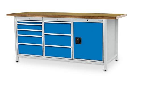 Bedrunka + Hirth box werkbank serie 2000 R18-24, 1x50, 2x 100, 1x 150, 4x 200 mm, lade volledig uittrekbaar 100%, 2000 x 750 x 859 mm, 03.19.36V