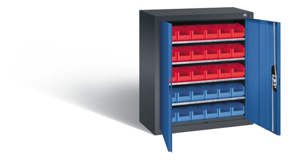 C+P tijdschriftenkast serie 13, H830xB700xD300mm, kleur: zwartgrijs / gentiaanblauw, verzonken handgreep, 134013-23 S10021