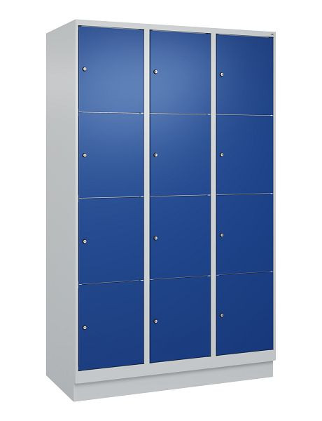 C+P lockerkast Classic PLUS, onderstel, 3 vakken met elk 4 vakken, 1950x1200x500mm, 7035/5010, 080020-324 S10003