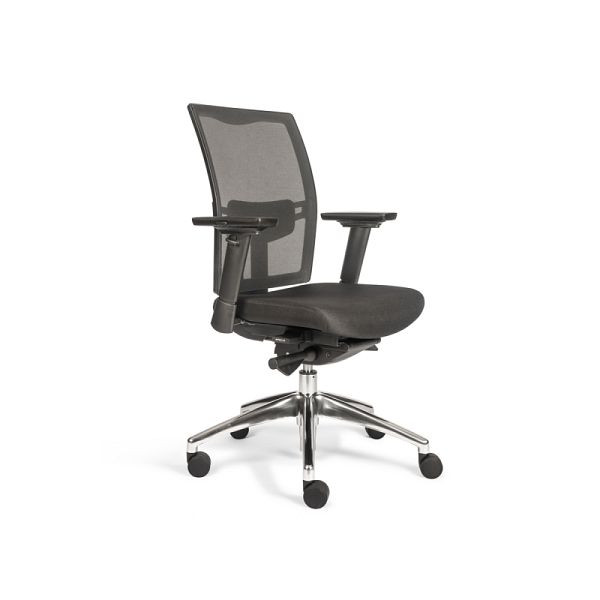 Lüllmann bureaudraaistoel met armleuningen, mesh rugleuning, lendensteun, Donati, aluminium onderstel, zwart, 210370