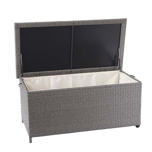 Mendler polyrotan kussenbox HWC-D88, tuinkist opbergkist, Premium grijs, 51x115x59cm 250l, 64589