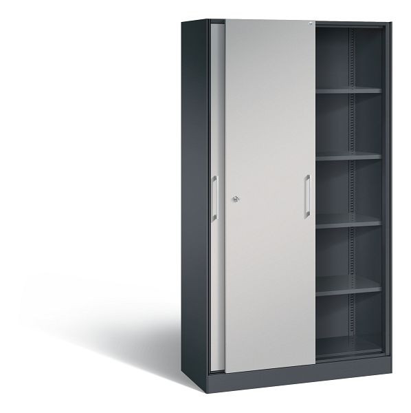 C+P schuifdeurkast Asisto, H1980xB1000xD435mm, kleur: zwart grijs/wit aluminium, beugelgreep, 5 niveaus, 142002-000 S10081