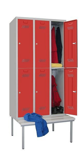 Pavoy Kleiderschrank mit Sitzbank 2150/500/900, 3b x 2h, Zylinderschloss, Abteilbreite 300, PVC-Leisten, 60205-323-031-735